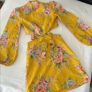 Zimmermann Yellow Floral Mini Dress 0 linen cotton blend XS Lux +++